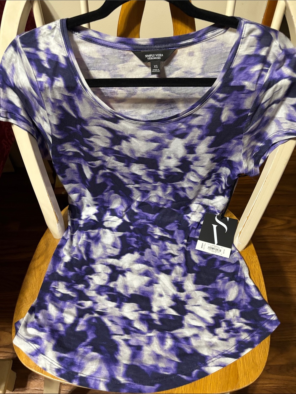 Simply Vera Vera Wang Purple & White Scoop Neck Short Sleeve Top